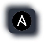 Ansible logo on a dark button