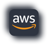 Amazon Web Services (aws) logo on a dark button